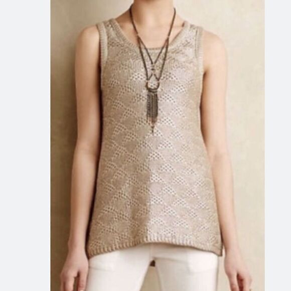 Anthropologie Moth Sana Foiled Metallic Gold Knit Tank Top - Picture 1 of 12